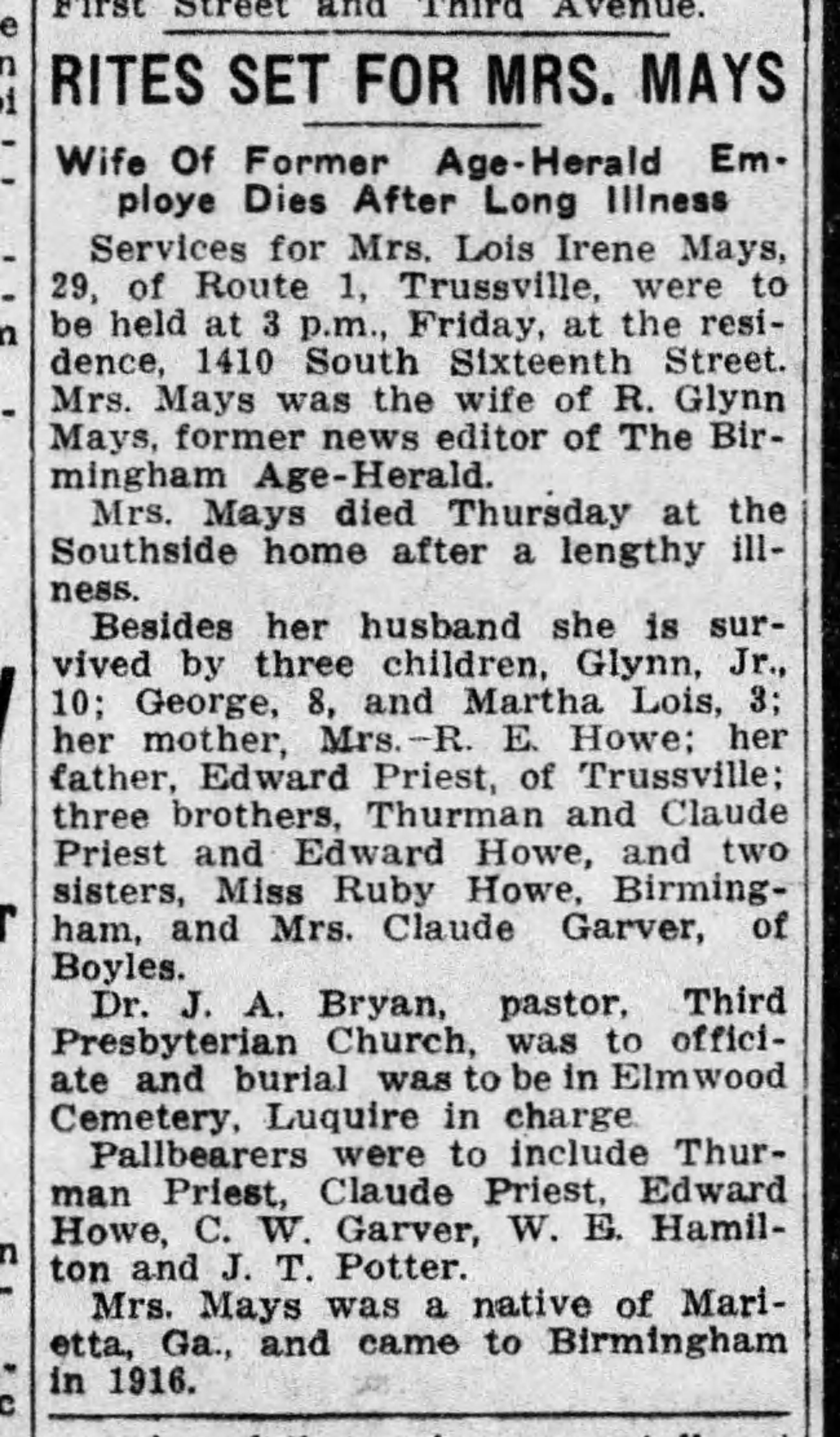 Lois Irene Mays obituary